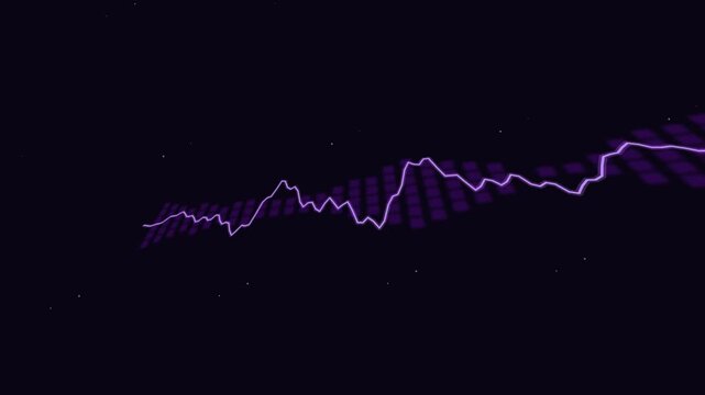 Purple digital wave signal fluctuates across a dark background in this rhythmic motion graphic animation element for modern media projects