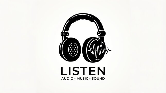 Black Headphones Line Art Vector Icon for Audio Music Listening Design

