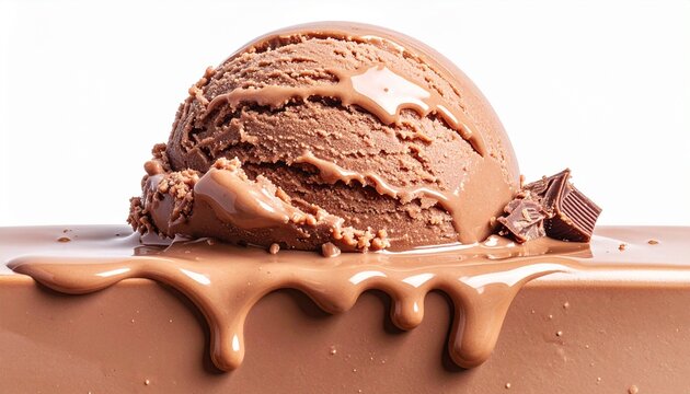 Luxurious creamy chocolate ice cream scoop melting over a rich glossy surface creating a decadent and delicious dessert experience for food lovers