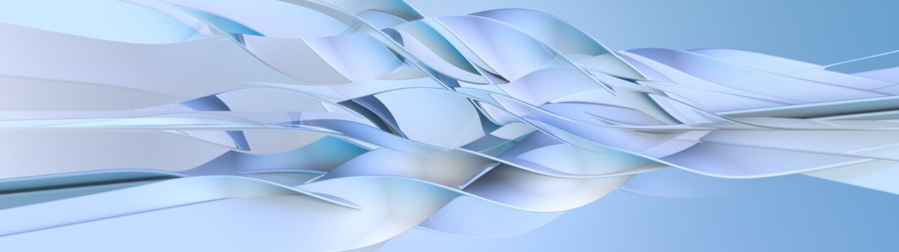 Floating translucent forms creating a calm digital landscape.