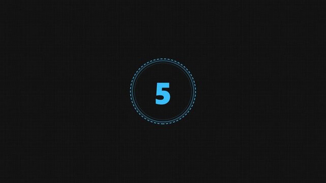 Countdown timer featuring a bright blue glowing number inside a circular interface element for a dynamic motion video graphic sequence
