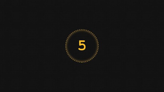 Yellow countdown timer circle graphic displays changing numeric values in this smooth motion video animation for modern broadcast media production