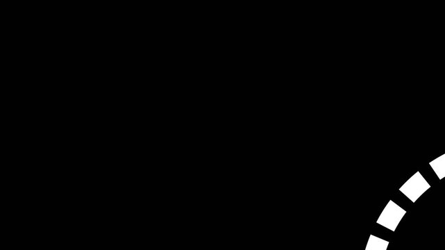 Minimalist white dashed rings rotate against a deep black background in this sleek digital motion graphic animation video clip