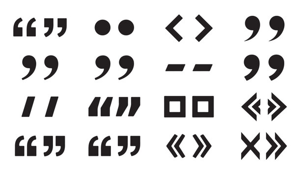 Collection of quotation marks brackets arrows and braces on transparent background
