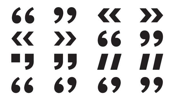 Collection of quotation marks brackets arrows and braces on transparent background