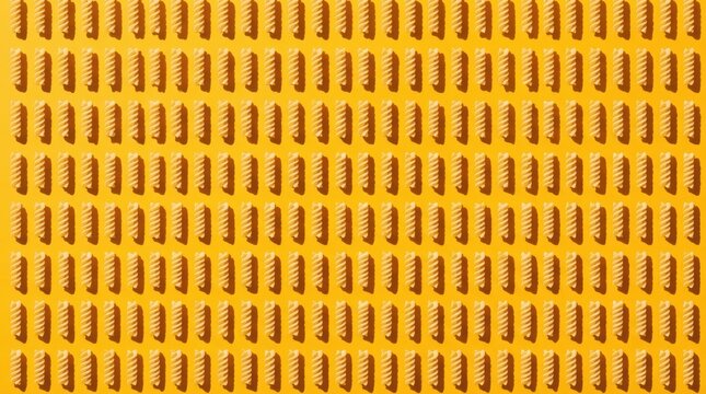 Pattern of raw fusilli pasta on a yellow background