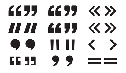 Fototapeta premium Set of quote mark icons isolated on white background. Quote marks outline, speech marks, inverted commas or talking marks.
