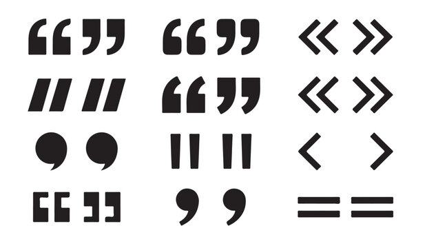 Set of quote mark icons isolated on white background. Quote marks outline, speech marks, inverted commas or talking marks.