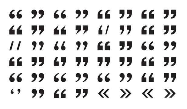 Set of quote mark icons isolated on white background. Quote marks outline, speech marks, inverted commas or talking marks.