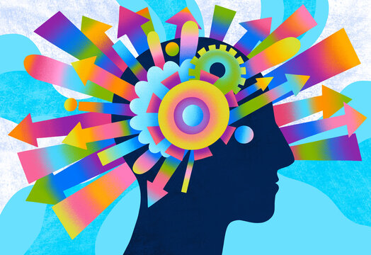 Creative mind with colorful ideas and designs showing innovation