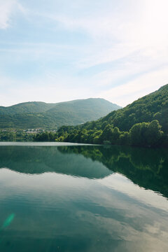 Cinematic Landscape Of Idyllic European Village By Calming Water