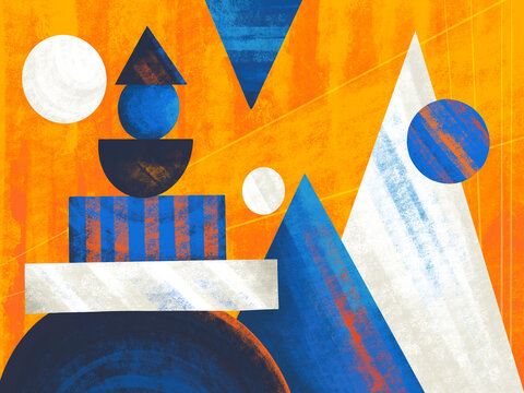 Bright geometric shapes on an orange background 