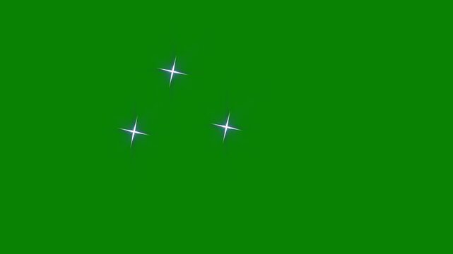 Star twinkling animation, glowing sparkle stars, fairy glitter shine effect, green background transparent overlay, white cartoon vector doodles, blinking festive holiday stars, seamless animation, 4K