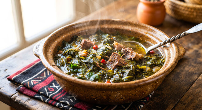 Traditional Malagasy Romazava Beef and Leafy Greens Stew