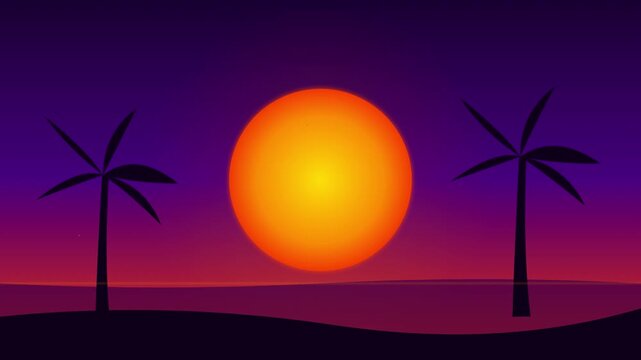 Sunset Beach Palm Silhouette Retro Wave Graphic