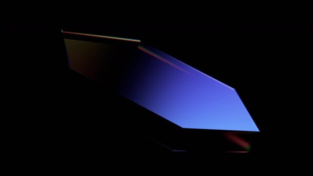 Abstract animation, background with color refraction effect on a glass hexagon shape, 4k seamless loop 3d animation
