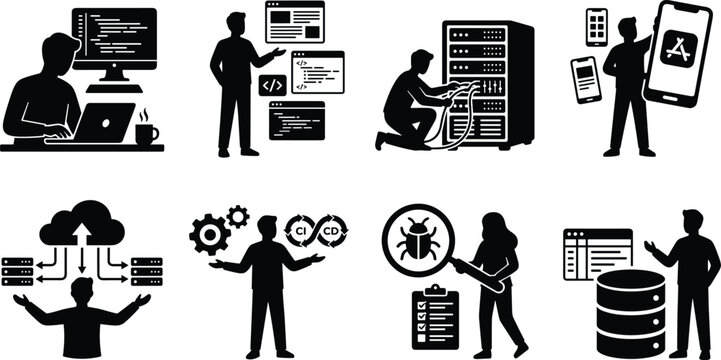 Computer Science and IT Professionals Silhouette Icons Collection