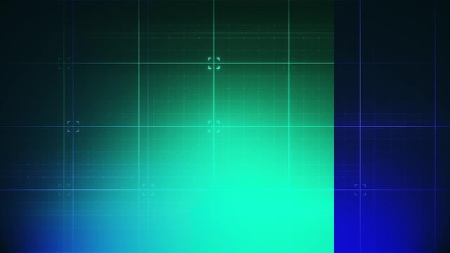Futuristic green blue grid scan background with digital focus brackets as a seamless loop, ideal for sci-fi HUD interfaces and tech product launches