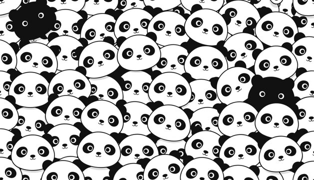 Black and white panda bear faces seamless pattern background with seamless