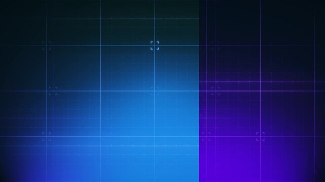Blue purple digital grid background with scattered focus brackets as a seamless loop, ideal for gaming HUD and augmented reality interfaces