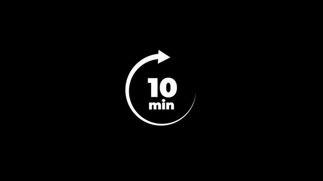 A circular with a clockwise arrow and the text 10 min. 10 min go sale price offer promo deal timer. Delivery service, online deal remaining time website symbols.