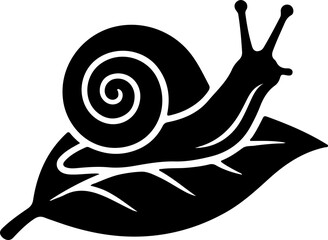 Minimalist snail on leaf vector icon mollusk silhouette © Lethal_Sid
