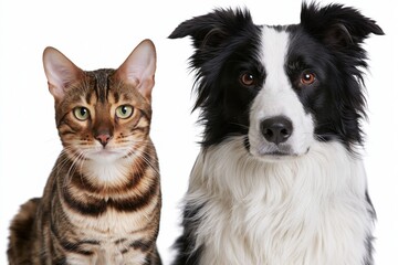 Fototapeta premium The Cat and Dog Portrait: A Charming Studio Duo Against White Background