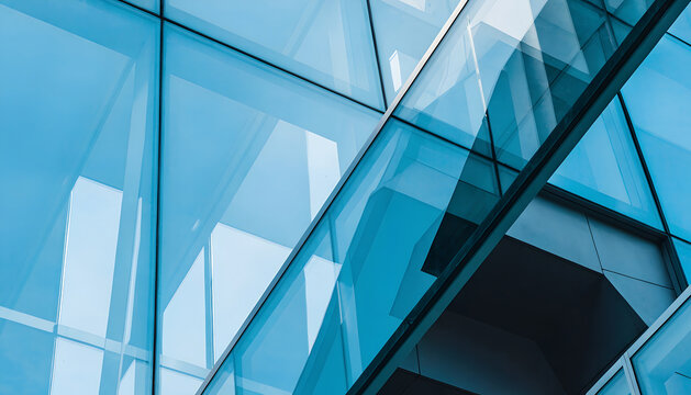 Glass facade detail a modern architectural photo with intersecting blue tinted panels architecture building geometric