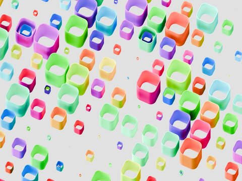 Colorful Shapes Float in a Vibrant Pattern on a Light Background