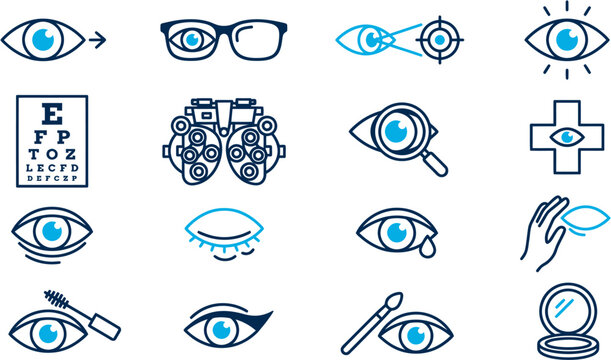 Comprehensive Collection of Ophthalmology and Eye Care Visual Icons Set for Vision Examination and Cosmetic Application