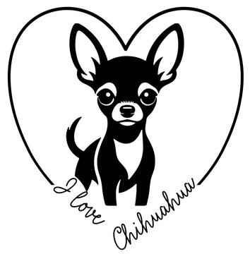 I Love Chihuahua illustration with zombie style dog inside heart outline. A fun spooky pet design perfect for apparel sublimation prints and Halloween merchandise.