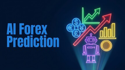 Fototapeta premium AI forex trading prediction with holographic chart analysis. Futuristic financial data visualization for algorithmic stock market insights.