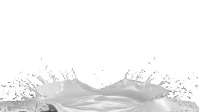 A dynamic splash of fresh white milk against a plain background