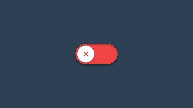 Interactive toggle switch animation displays changing states between red off and green on icons in this minimalist motion graphic video