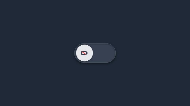 Toggle switch button animation showing charging status with smooth motion and minimalist flat design for modern user interface video clip