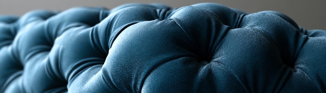 Elegant blue tufted fabric texture close-up.