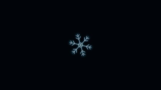Glowing blue snowflake icon rotates rhythmically against a deep black background in this smooth and elegant digital motion video clip