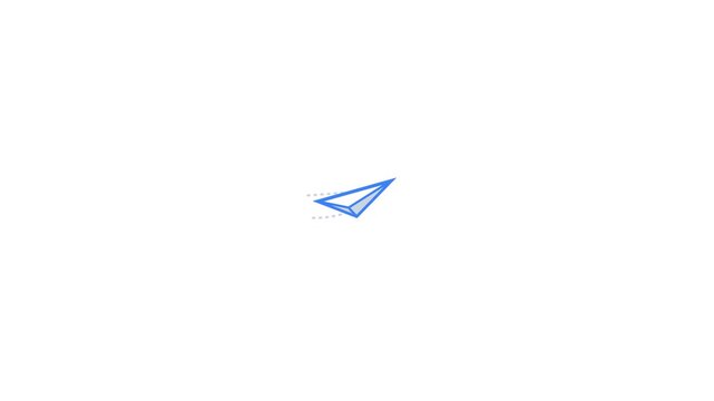 Paper airplane flying forward with a dotted motion trail path in this simple blue line art animation video clip