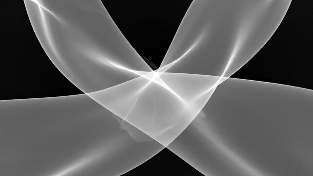 Abstract white smoke trails flow on a solid black background