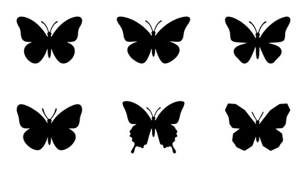 Six Black Butterfly Silhouettes, Insect Vector Icons, Nature Graphic Elements, Simple Winged Creatures © Sumaiya