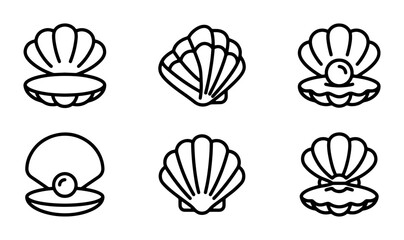 Seashell Icons Set, Ocean Mollusk Vector Graphics, Pearl Clam Symbols, Marine Life Collection © Sumaiya