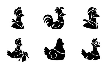 Obraz premium Farm Animal Silhouettes: Chicken, Rooster, Duck Icons for Rural Life and Agriculture Themes