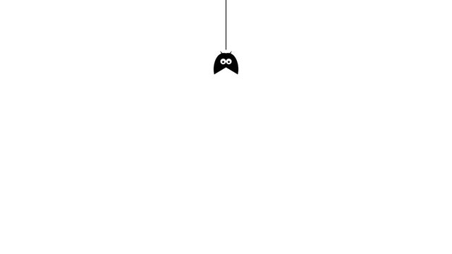 Minimalist black spider character hangs on a thin vertical thread in this simple flat vector animation video motion clip