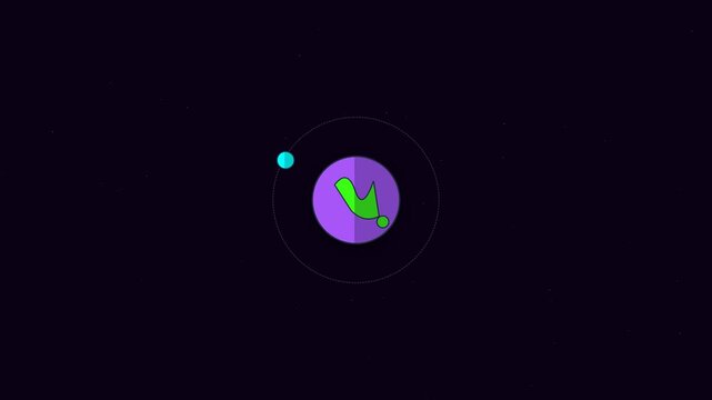 Orbiting blue moon revolves around a purple planet in this minimalist digital animation showing smooth cyclical motion for science video