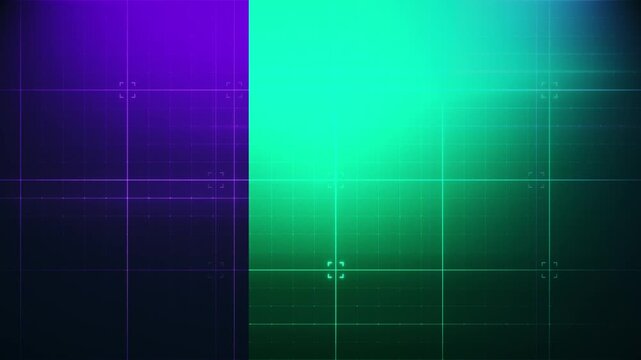 Vivid purple green and blue digital grid background with focus brackets as a seamless loop, ideal for medical scanning technology interfaces