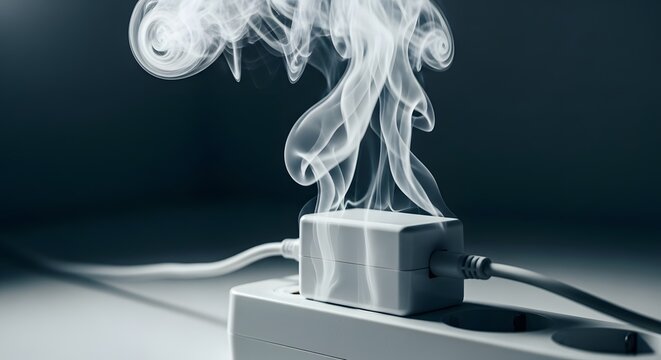 Power adapter emitting smoke from power strip