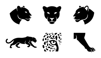 Black Panther Icons Set, Wild Cat Vector Graphics, Big Cat Silhouette Collection © Sumaiya