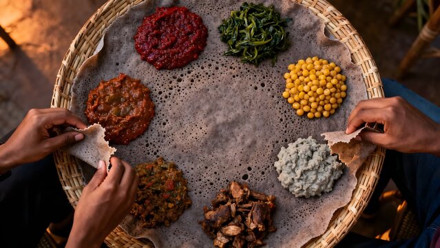  Ethiopian Injera Feast Mesob Basket Table Wot Stews Authentic Cultural Documentary