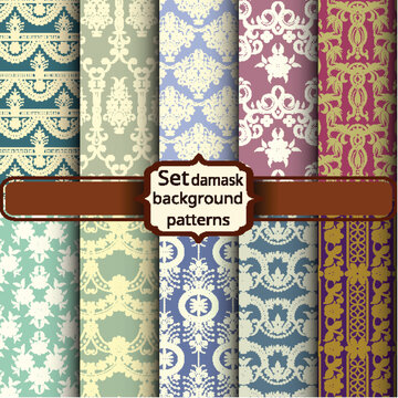 Set of Vector seamless damask patterns. Rich ornament, old Damascus style pattern for wallpapers, textile, packaging, design of luxury products