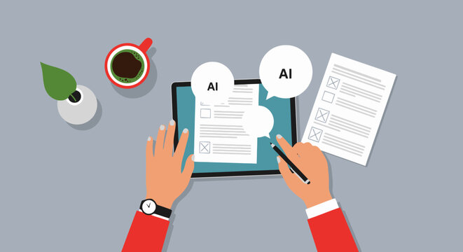 Person using AI assistant on a tablet to write and edit documents